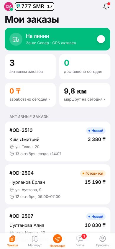 Курьер: мои заказы на телефоне