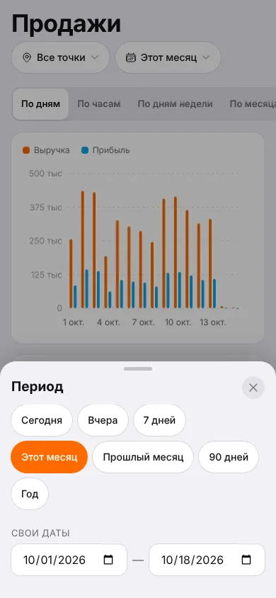 Шторка «Период» на телефоне: готовые периоды и свои даты